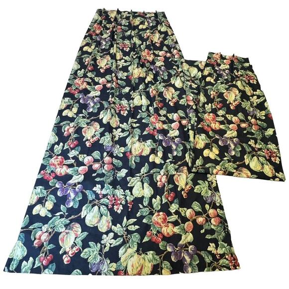 Custom Made Pinch Pleat Curtain Pair Vintage P Kaufman Fruit Print 45x84 - Picture 1 of 8